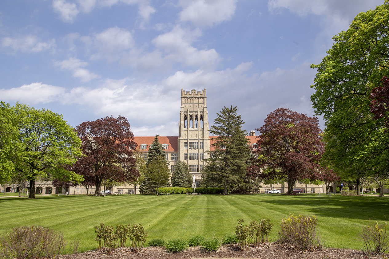 Mount Mary campus lawn in spring