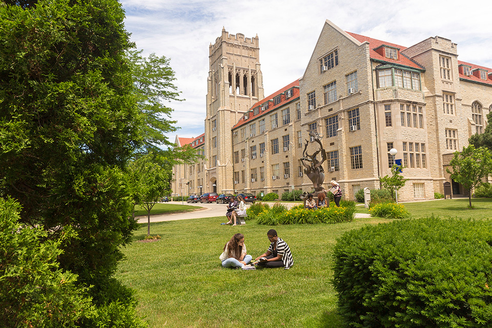 Students Outside on Campus in Summer