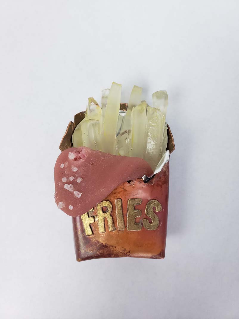 This Product Contains Chemicals Known to the State of California to Cause Cancer. - (Salty Fries) 2019 - 3inH x 2inL x 1.5inW - copper, brass, resin, fake tongue.