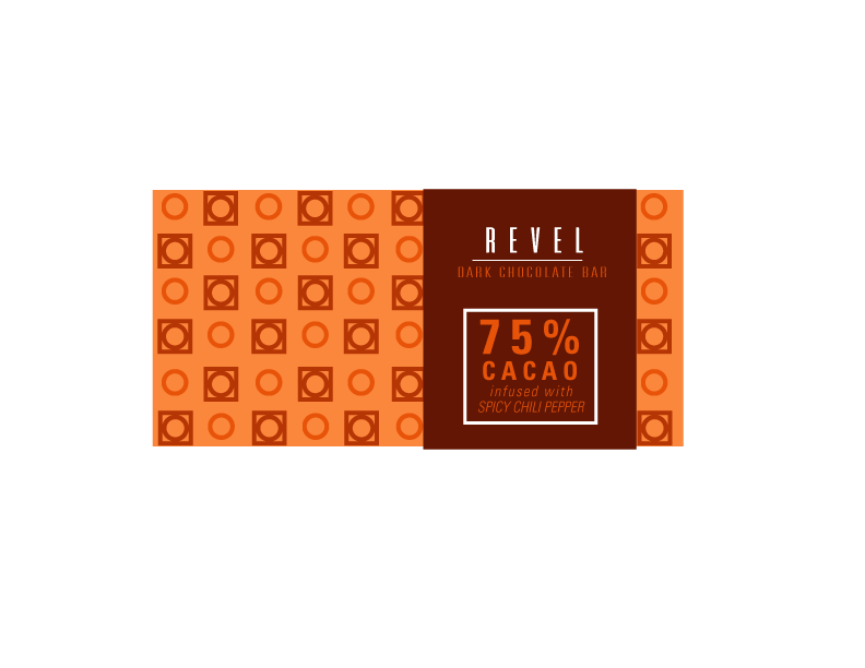 A dark chocolate bar packaging design for the brand REVEL with two different flavors.